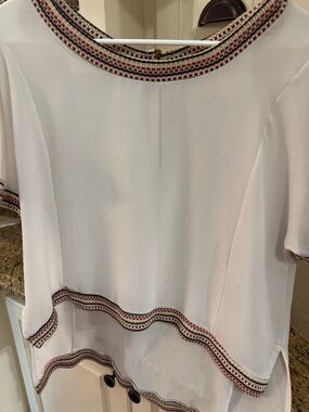 Potter's Pot Ivory Short Sleeve Tunic with Multicolor Trim